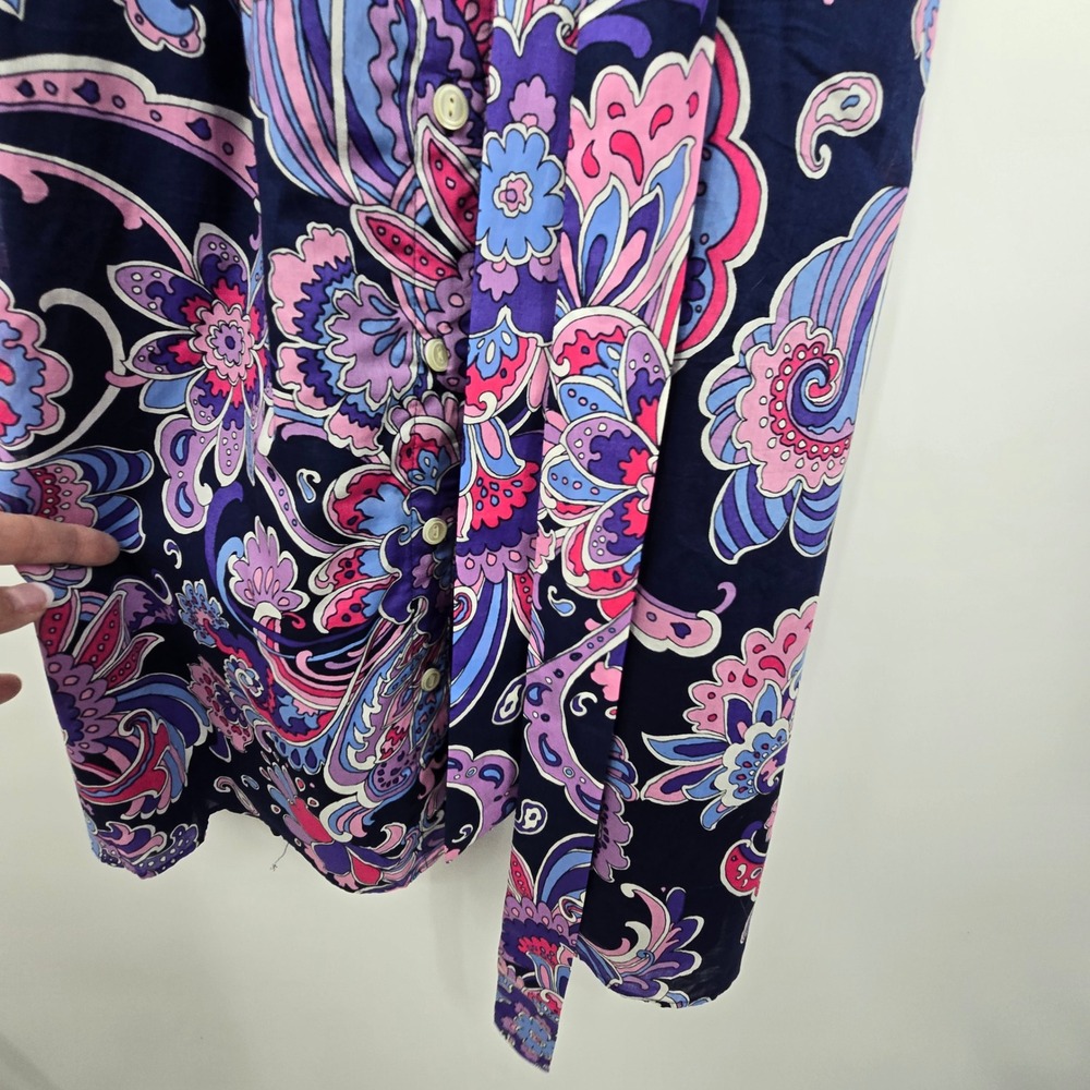 Talbots NEW Paisley Floral Shirt Dress Women 12P Blue Pink Cotton Belted Pockets - Picture 10 of 12